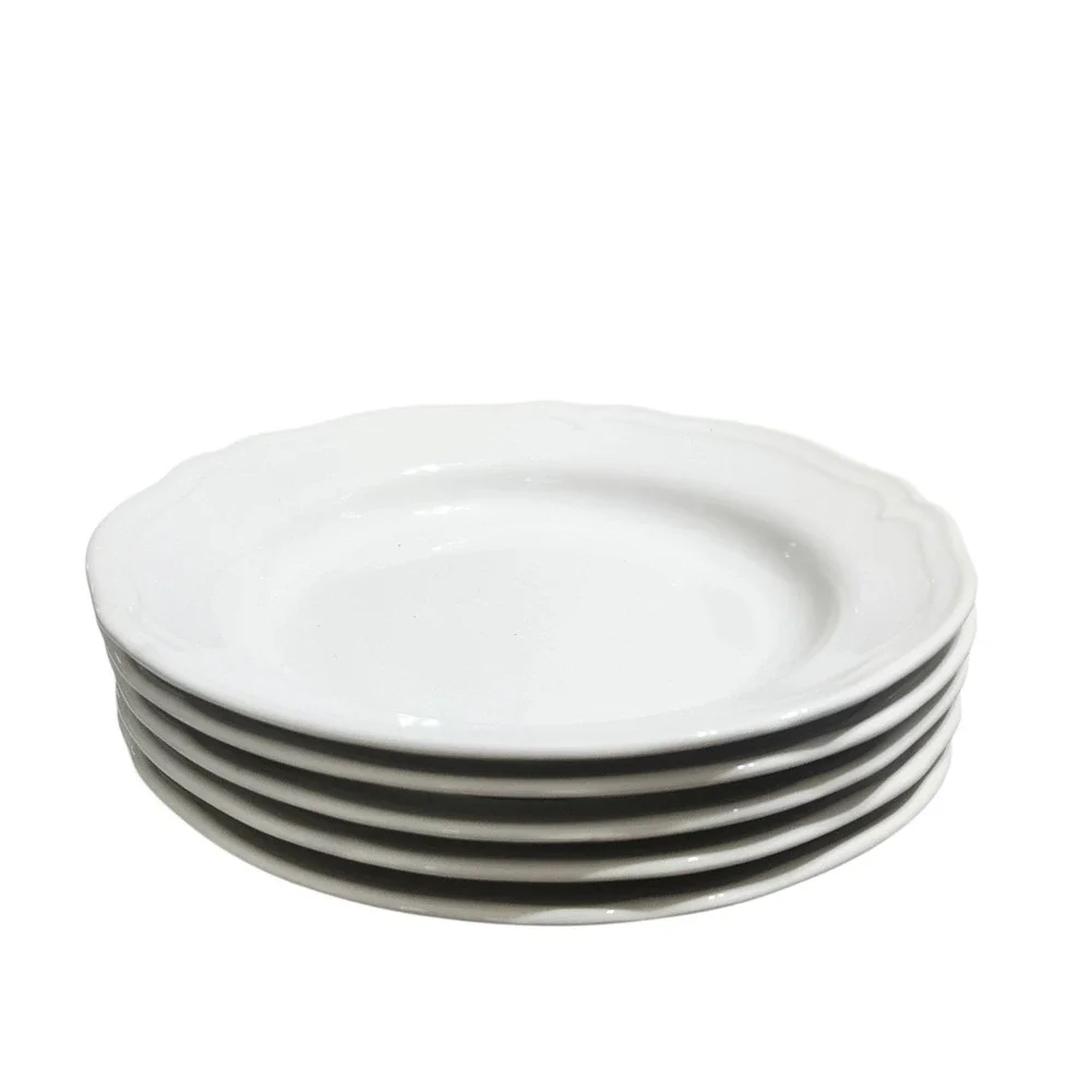 IKEA ARV White Stoneware Scalloped Rim Plates‎ Set of 6 French Country 17208